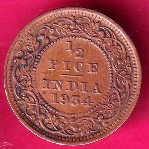 BRITISH INDIA 1934 GEORGE V 1/2 PICE RARE COIN :- OO1785
