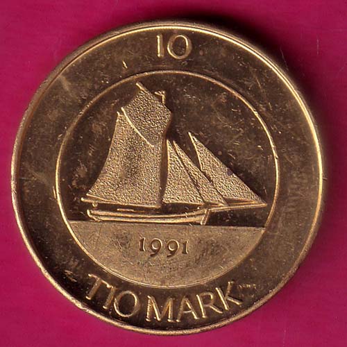 ALAND 1991 TIO MARK RARE COIN :- OO1614