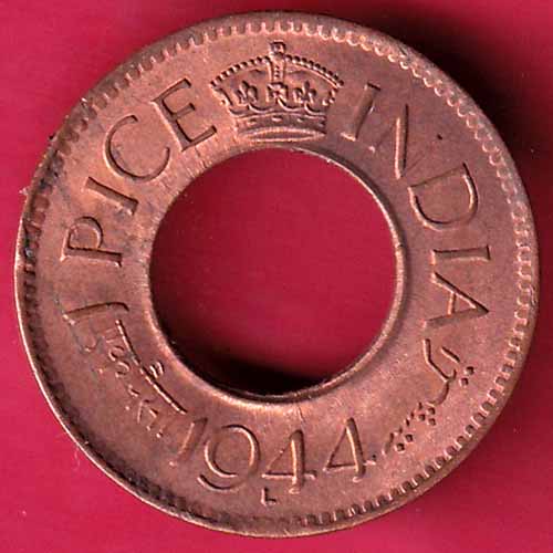 British india king george vi 1944 LAHORE MINT one pice copper coin :- S2226