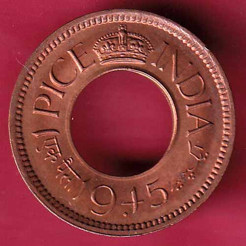 British india king george vi 1945 one pice beautiful copper coin  :- @HUB1372