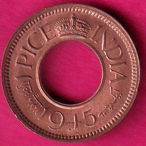 British india king bombay mint george vi 1945 one pice beautiful copper Coin–VA984