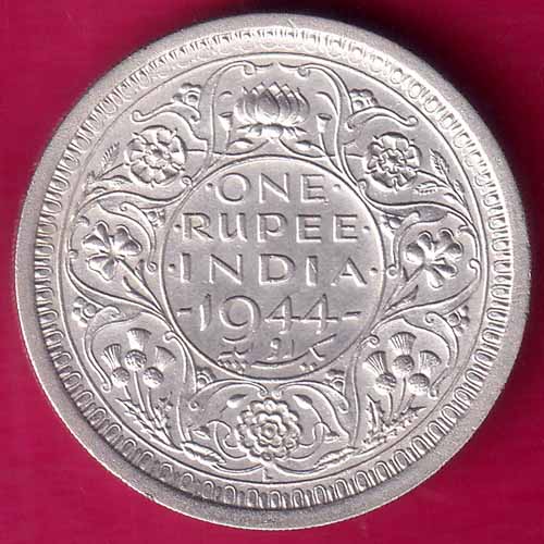 British india 1944 LAHORE MINT george vi One rupee silver coin –@HUB2440