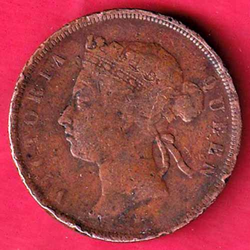STRAITS SETTLEMENTS 1874 VICTORIA QUEEN ONE CENT COPPER COIN–VA979