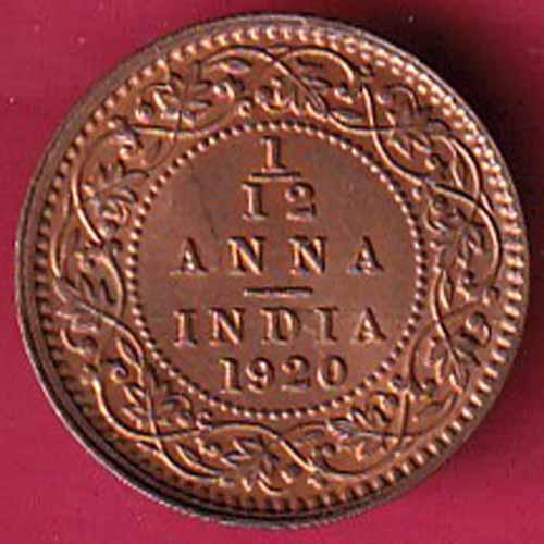 british india 1920 George V 1/12 anna copper coin :- S2759