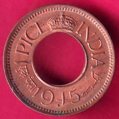 UNC british india king george vi 1945 one pice copper coin  :- OO467
