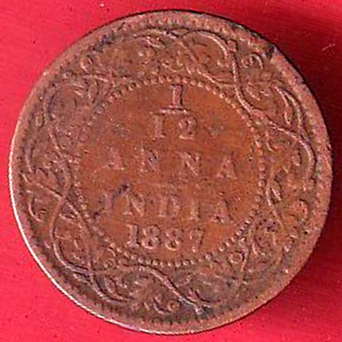 BRITISH INDIA 1887 VICTORIA empress 1/12 ANNA copper coin– oo5849