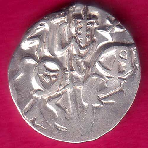Hindushahia, kabul n gandhara silver drachma horseman n bull –@HUB2642