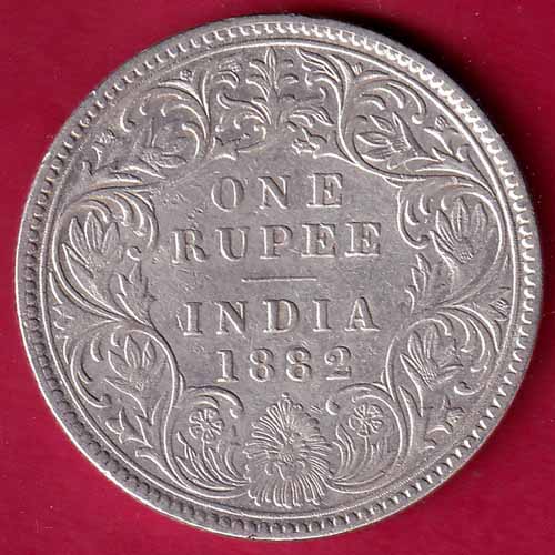 BRITISH INDIA 1882 (0/1 DOT) VICTORIA EMPRESS ONE RUPEE SILVER COIN –@HUB2300