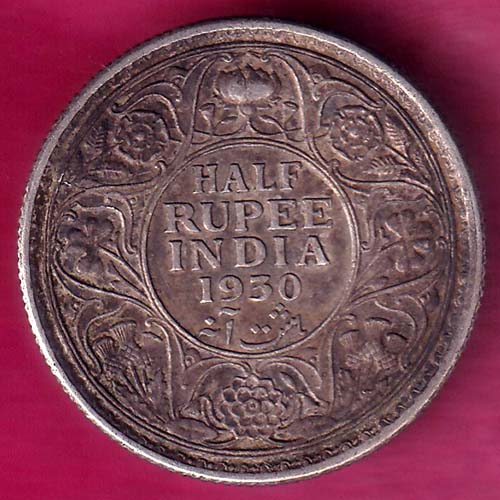 BRTISH INDIA 1930 GEORGE V HALF RUPEE BEAUTIFUL SILVER COIN :- OO1709