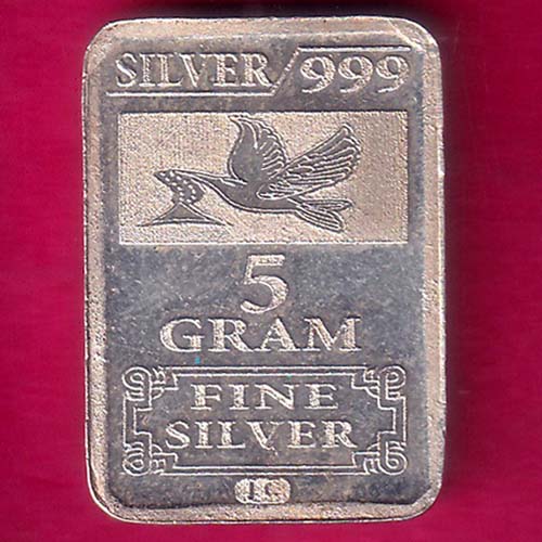 silver bar: Bird Mark 5 gram Fine Silver Bar Weight – 4.94 gm –@HUB2726
