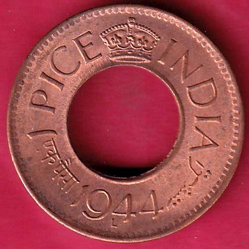 British india king george vi 1944 LAHORE MINT one pice copper coin–@HUB2139