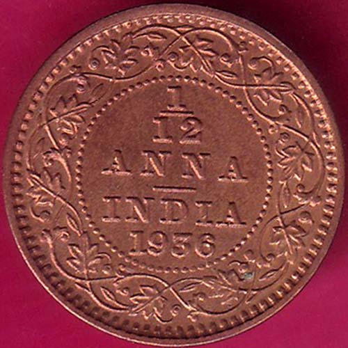 BRITISH INDIA 1936 GEORGE V 1/12 ANNA–@HUB2939
