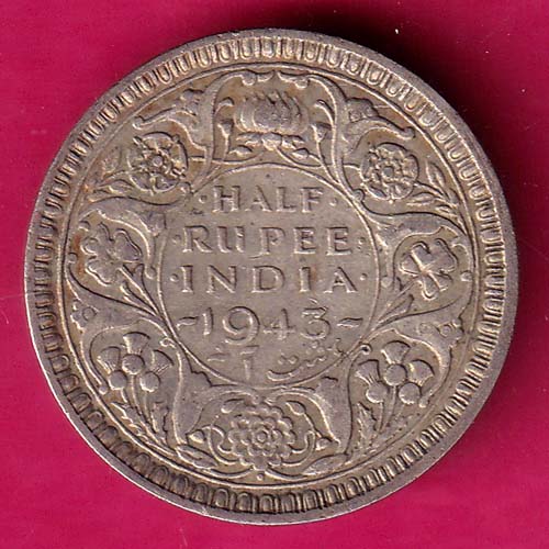 BRITISH INDIA 1943 BOMBAY MINT GEORGE VI HALF  RUPEE BEAUTIFUL SILVER COIN  :- OO2023