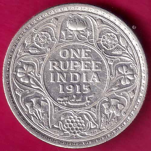 BRITISH INDIA 1915 BOMBAY MINT GEORGE V ONE RUPEE BEAUTIFUL SILVER COIN :- OO710