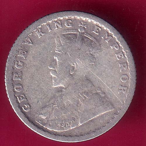 British India 1913 George v 1/4 Rupee silver coin–@HUB4068