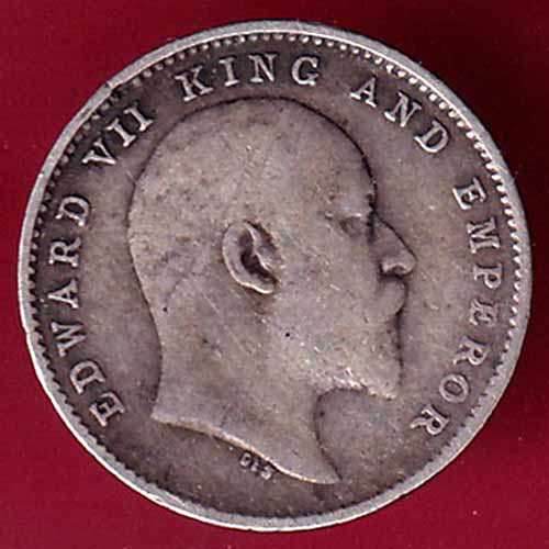 BRITISH INDIA 1904 EDWARD VII TWO ANNAS SILVER COIN -va85