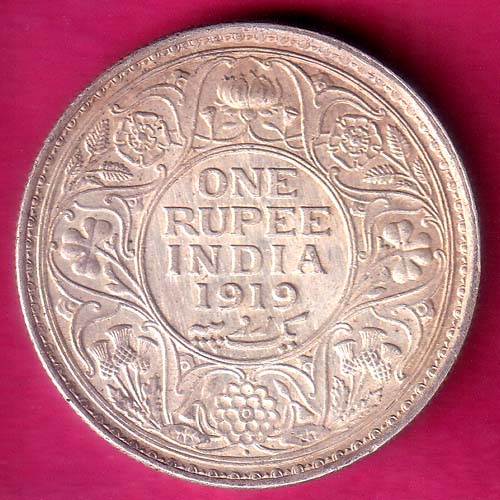 BRITISH INDIA 1919 BOMBAY MINT GEORGE V ONE RUPEE BEAUTIFUL SILVER COIN:- OO1650