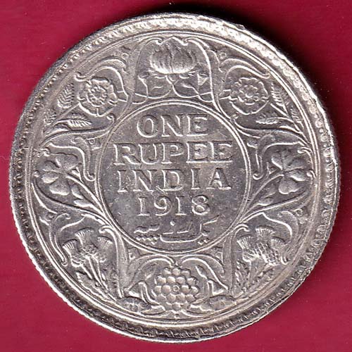 British India 1918 Bombay Mint George v One Rupee silver coin– S1999