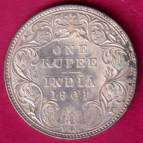 British India 1901 Victoria Empress One Rupee Silver Coin- VA842
