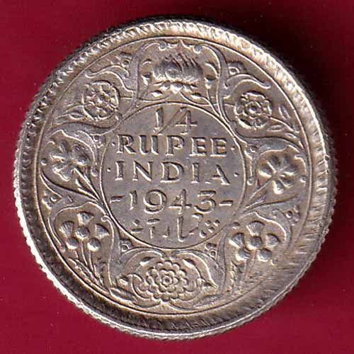 British India BOMBAY MINT 1936 George V 1/4 Rupee Silver coin–@HUB1668
