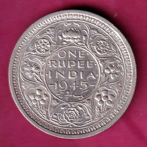 British India 1945 Bombay Mint George VI One Rupee Silver Coin –VA168