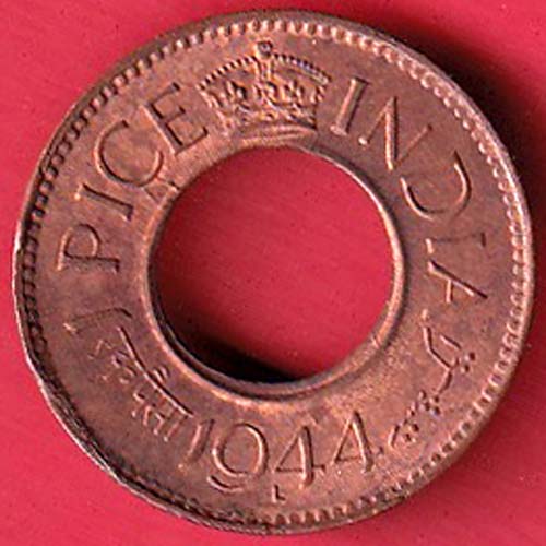 British india king george vi 1944 LAHORE MINT one pice copper coin–@HUB5463