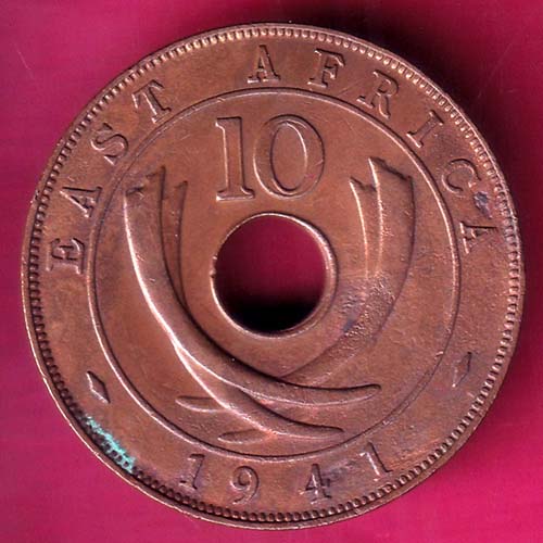 EAST AFRICA 1941 TEN CENTS Georgivs VI REX ET IND.IMP–@HUB3069