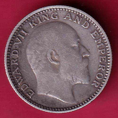 BRITISH INDIA 1910 EDWARD VII KING EMPEROR 1/2 RUPEE SILVER COIN:- OO2332
