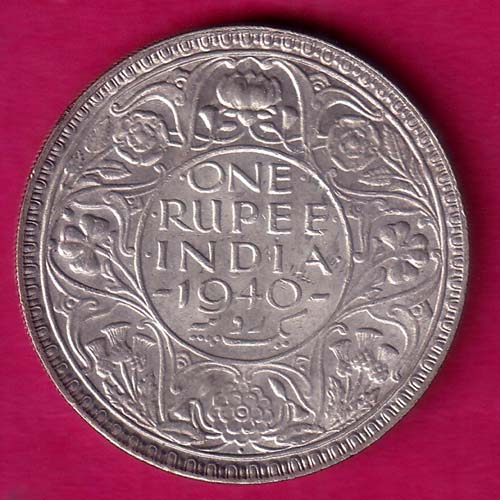 BRITISH INDIA 1940 BOMBAY MINT GEORGE VI ONE RUPEE SILVER COIN:- OO1261