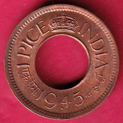 British india king bombay mint george vi 1945 one pice beautiful copper Coin –VA60