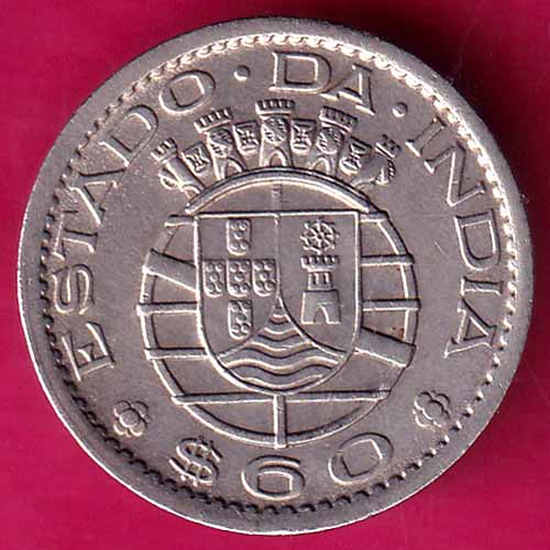 PORTUGUESE INDIA GOA 60 CENTAVOS 1959 RARE COIN  :- OO520