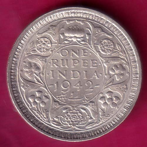 British India 1942 Bombay Mint George VI One Rupee Beautiful Silver Coin–@HUB3126