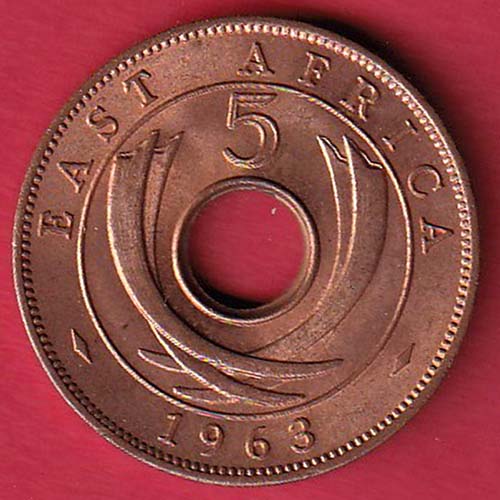 east africa 1964 five cents coin :- OO3355