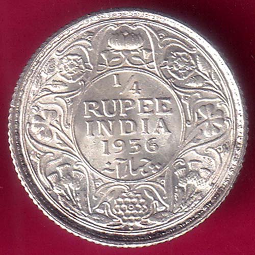 British India Coins king geoge v 1936 1/4 Rupee–@HUB3734