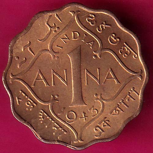 BRITISH INDIA 1943 GEORGE VI 1 ANNA RARE COIN –@HUB2739