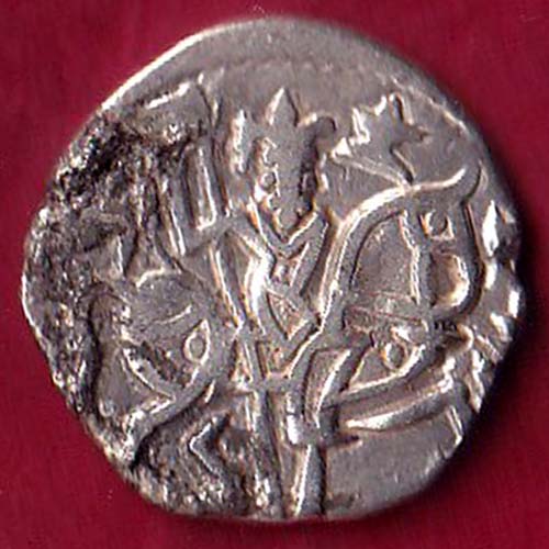 Hindushahia, kabul n gandhara silver drachma horseman n bull:- OO2330