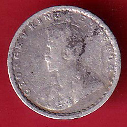british india 1915 george v two annas silver coin  –OO5830