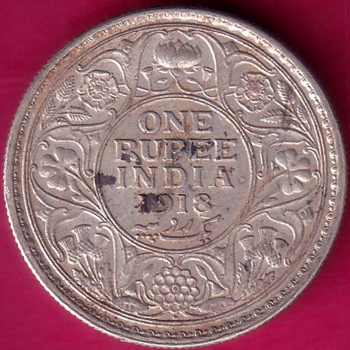 BRITISH INDIA 1918 BOMBAY MINT GEORGE V ONE RUPEE BEAUTIFUL SILVER COIN :- OO1030