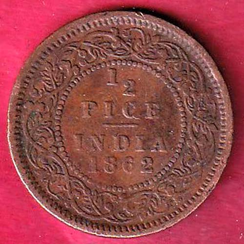 British india 1862 victoria queen 1/2 PICE copper coin – OO2669