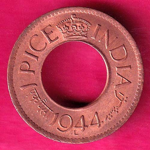 UNC british india king george vi 1944 LAHORE MINT one pice copper coin:- OO279