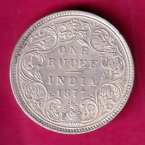 british india 1877 victoria empress one rupee silver coin :-@hub4830