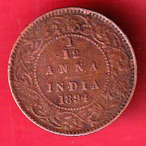 BRITISH INDIA 1894  VICTORIA empress 1/12 ANNA copper coin – oo5853