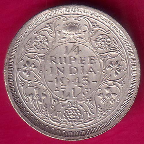 British India 1943 BOMBAY MINT George Vi 1/4 Rupee Rare Silver coin –@HUB2750