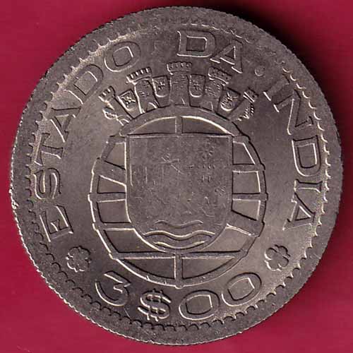 PORTUGUESE INDIA GOA 3 ESCUDO 1959 COIN:- S2208