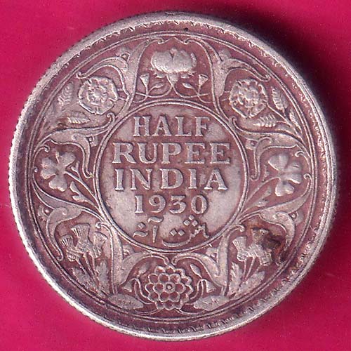 BRITISH INDIA 1930 GEORGE V HALF RUPEE RARE SILVER COIN  :- OO1641