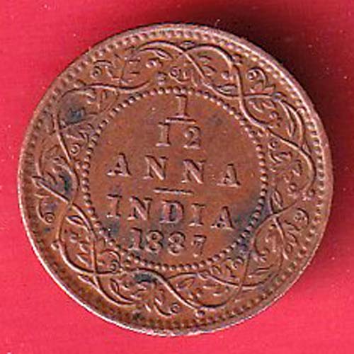 BRITISH INDIA 1887 VICTORIA empress 1/12 ANNA copper coin- oo5844