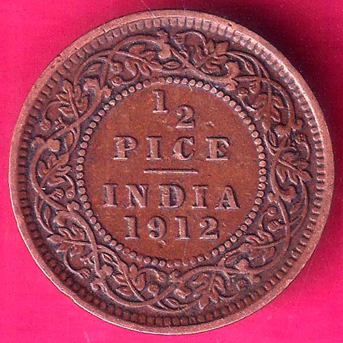 british india 1912 1/2pice :- OO1596