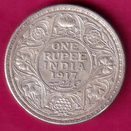 British India 1917 bombay mint George v Emperor One Rupee –@HUB3489