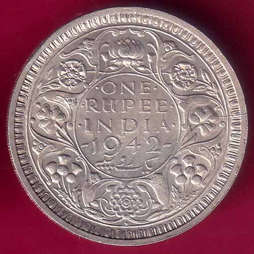 BRITISH INDIA 1942 GEORGE VI ONE RUPEE BEAUTIFUL SILVER COIN –@HUB2604