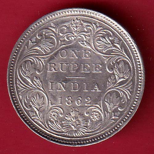 BRITISH INDIA (“0/4 DOTS ”) 1862 VICTORIA QUEEN ONE RUPEE BEAUTIFUL SILVER COIN-  oo4571